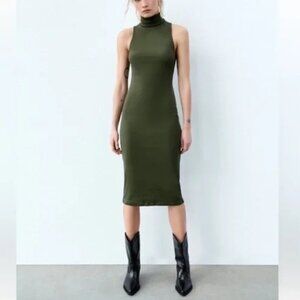 Zara Olive Sleeveless Midi Dress